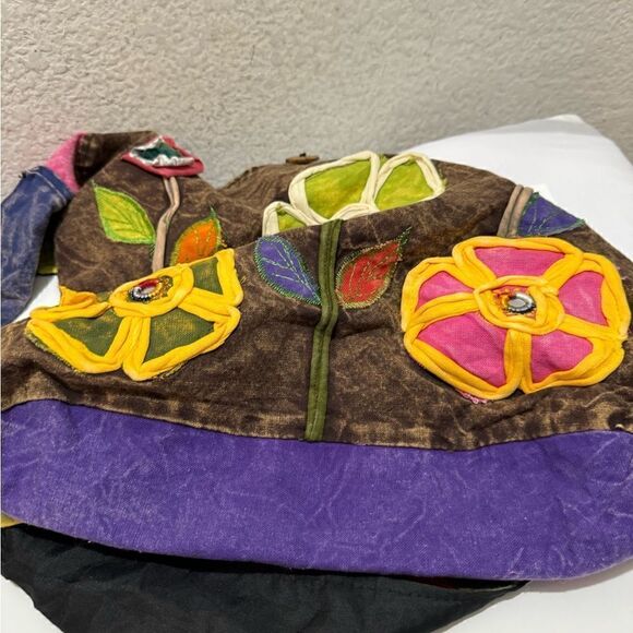 Patchwork Hippie Boho Pocket Zip Crossbody bag purse 100% cotton Made in Nepal - Picture 4 of 7